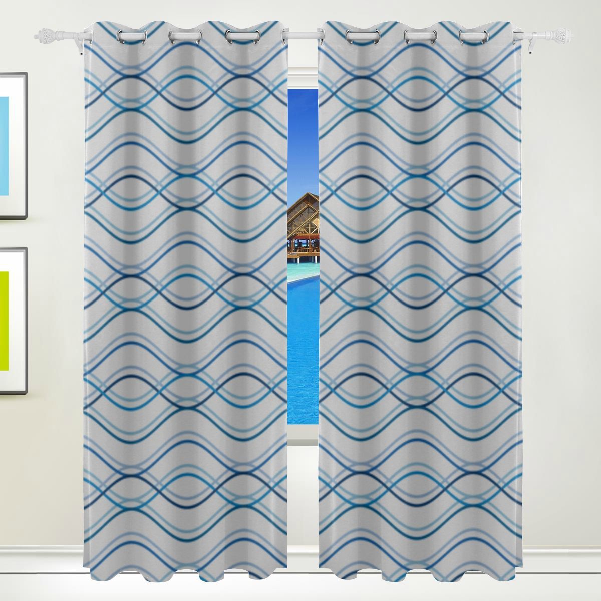 Window Curtains For Bedroom Ocean Sea Weave Blue Underwater Print