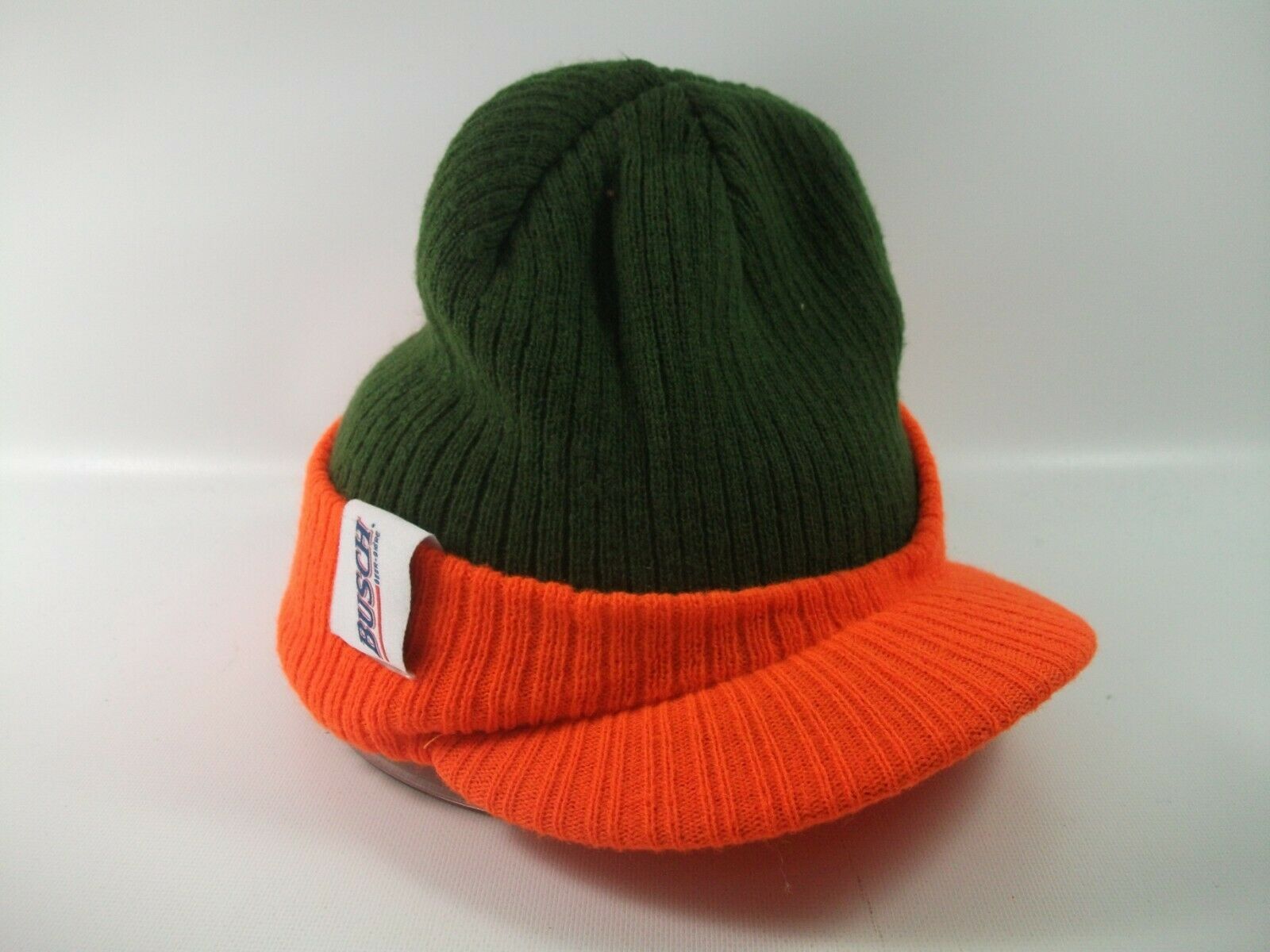 Busch Beer Green Orange Short Bill Winter Hat Toque Beanie Stocking Cap