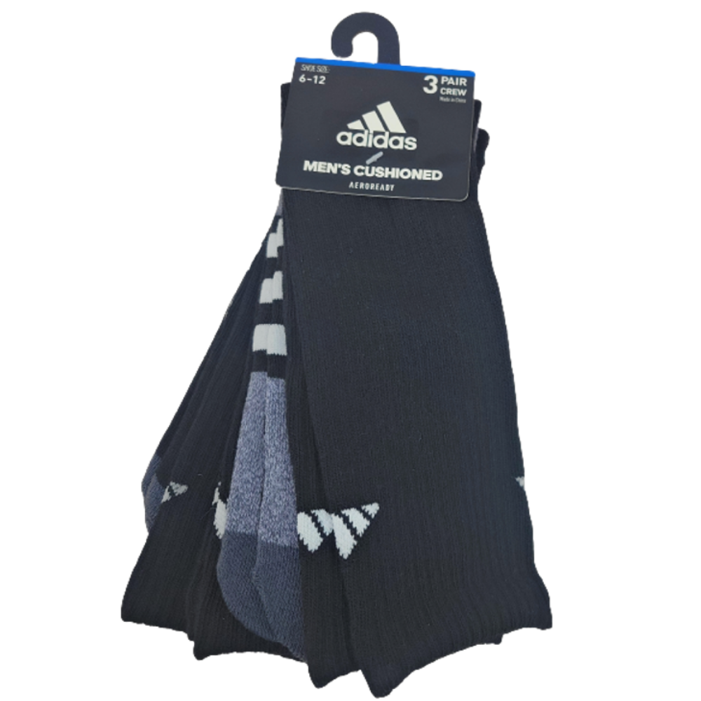 Primary image for Adidas Socks Mens Large Black Crew Logo 3 Pack Performance 6-12 Aeroready