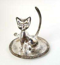 Vintage Silver Plated Cat Ring Holder Jewelry Organizer Decor Stellar Ho... - $15.60