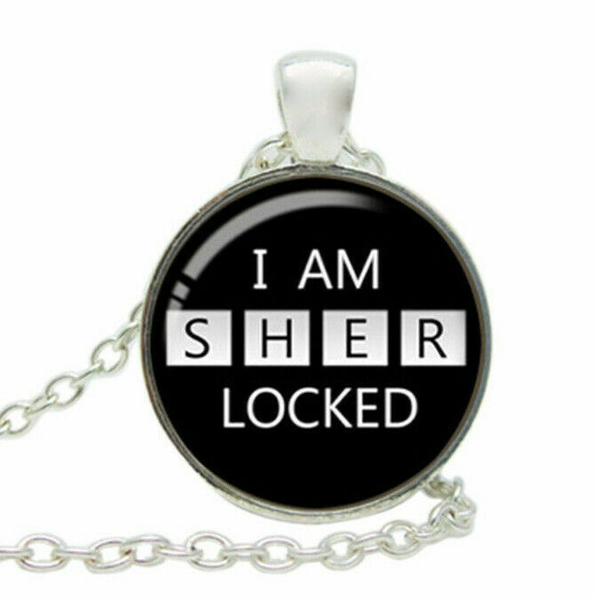 SHERLOCK I am SHER Locked Necklace, Glass Pendant Necklace, Unisex Jewelry
