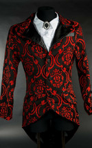 Men&#39;s Black Red Brocade Steampunk Tailcoat Victorian Vampire Goth Jacket - $95.66