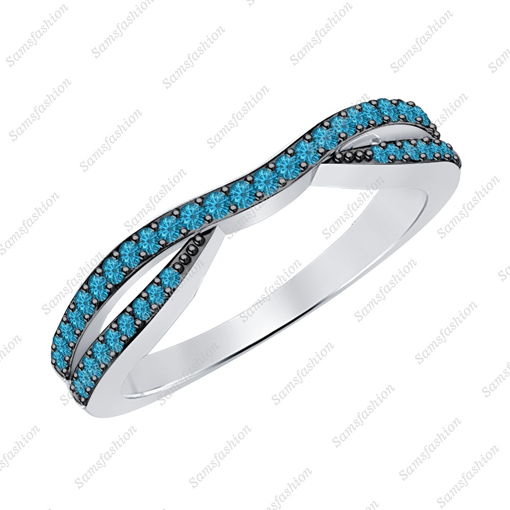 925 Sterling Silver Swiss Blue Topaz Ladies Wedding Guard Contour Band Ring