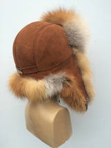 Ntatural Red Fox Fur Trapper Hat With Suede for a Men's 22-23' Ushanka Fur Hat image 6