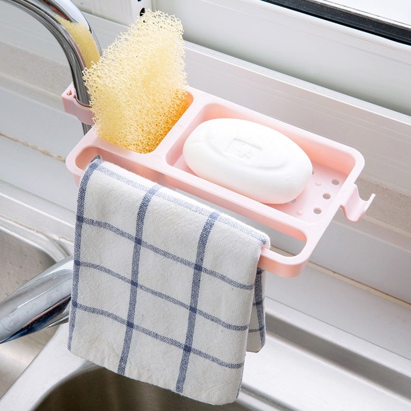 Bathroom Shower Soap Holder with Towel Rack Plastic Hanging Drain Shelf