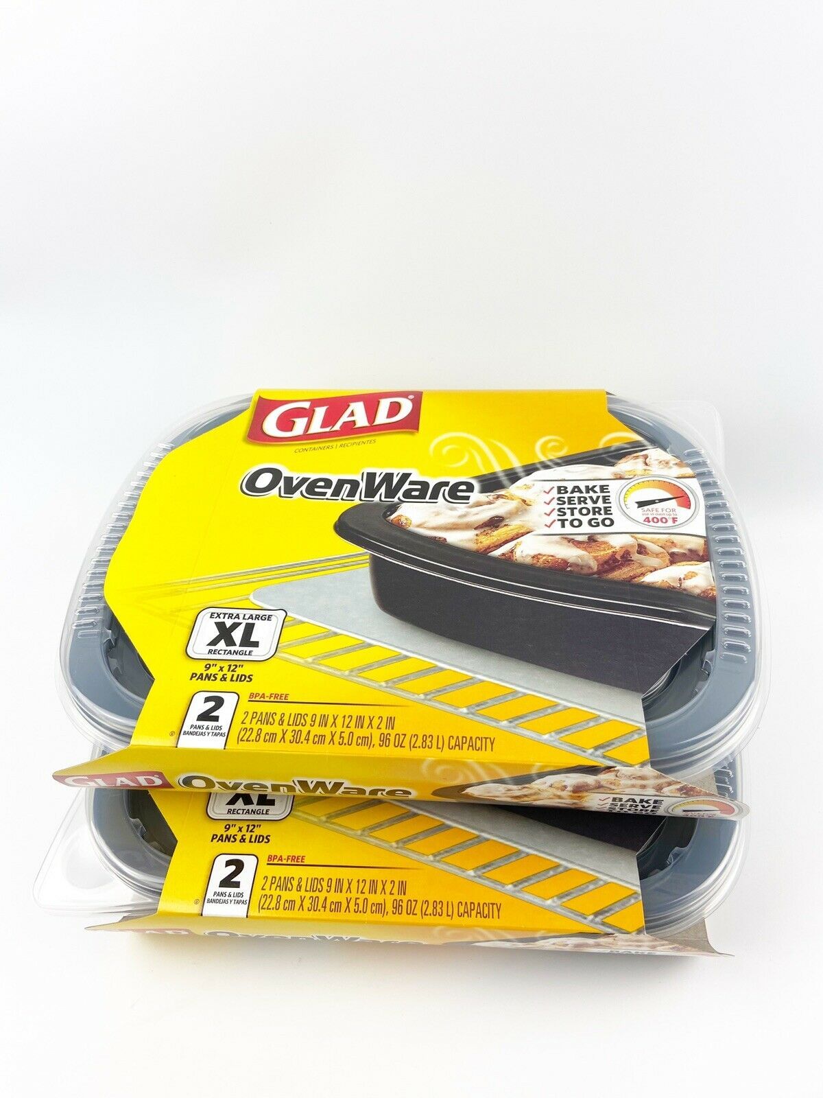 TWO Packs Glad OvenWare Food Storage Containers XL Rectangular 9x12 96