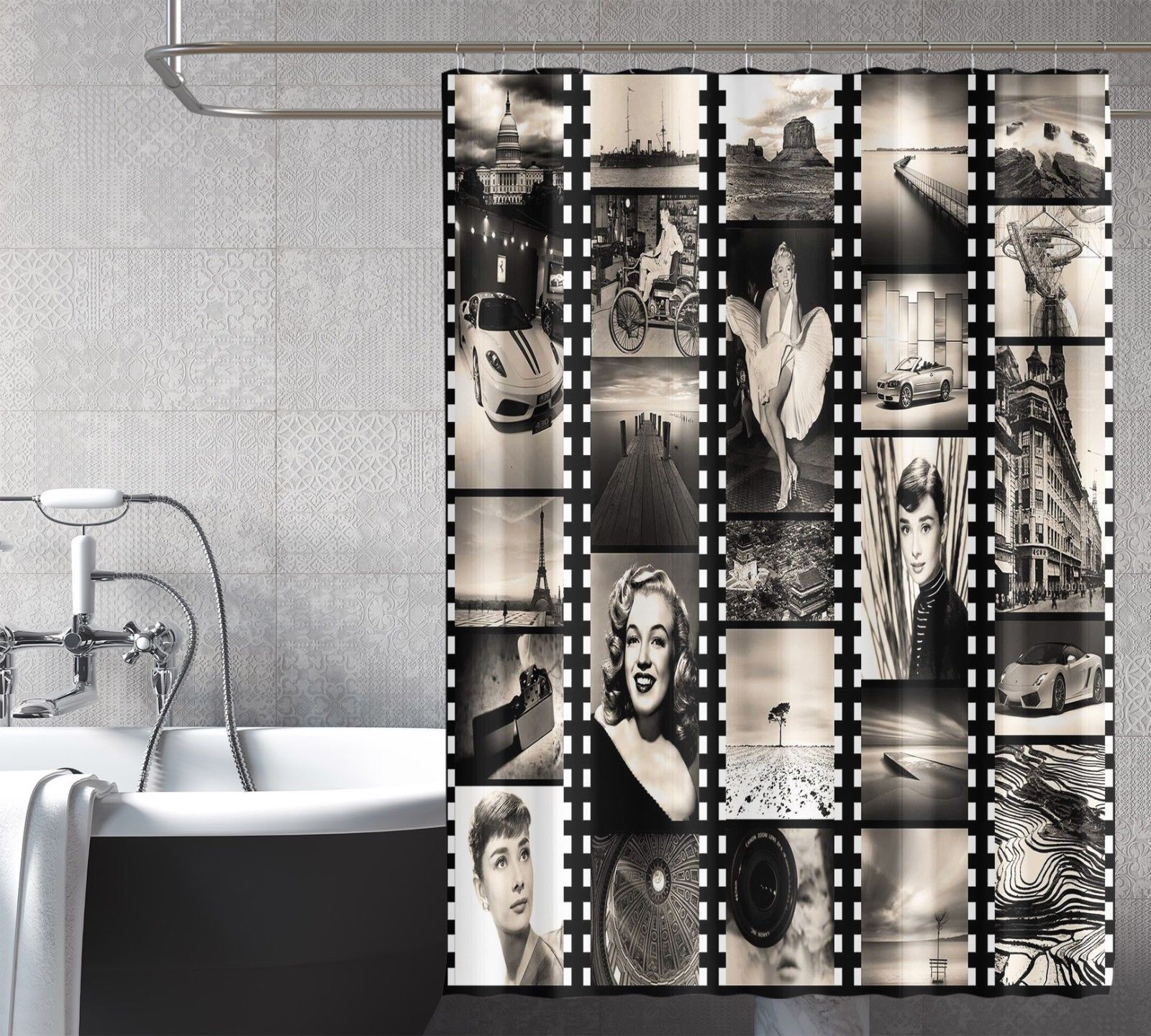 3D Retro Movie 255 Shower Curtain Waterproof Fiber Bathroom Home