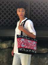 Handmade Red and Black Suede Embroidered Tote Bag - $94.50