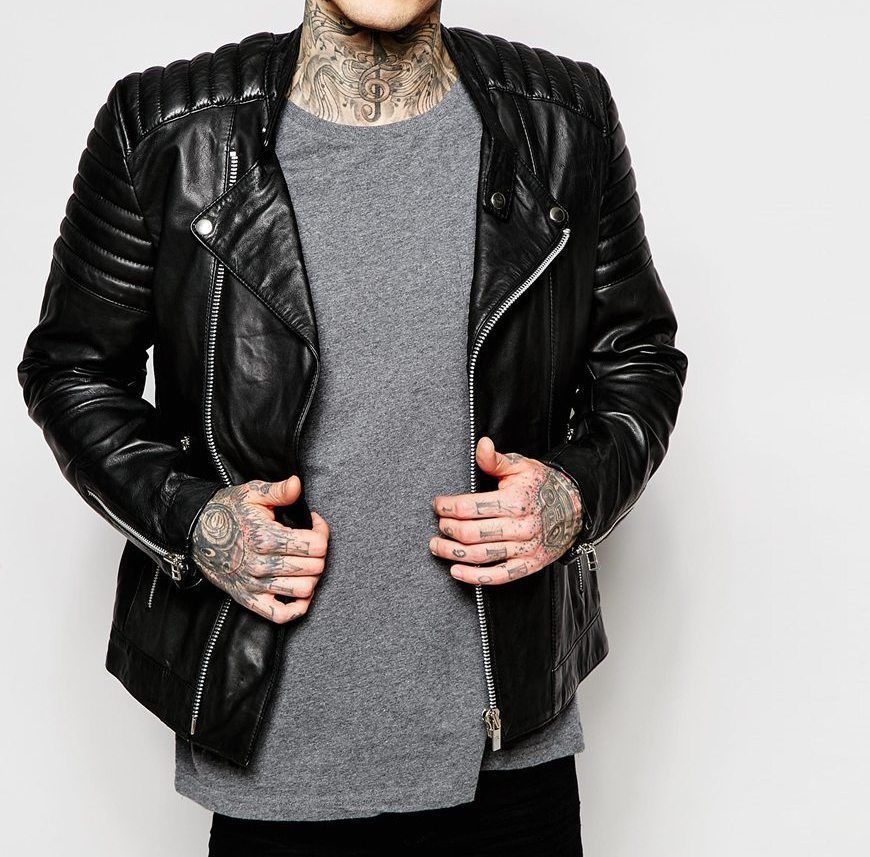 New Men/'s Genuine Lambskin Leather Jacket Black Slim fit Biker Motorcycle jacket