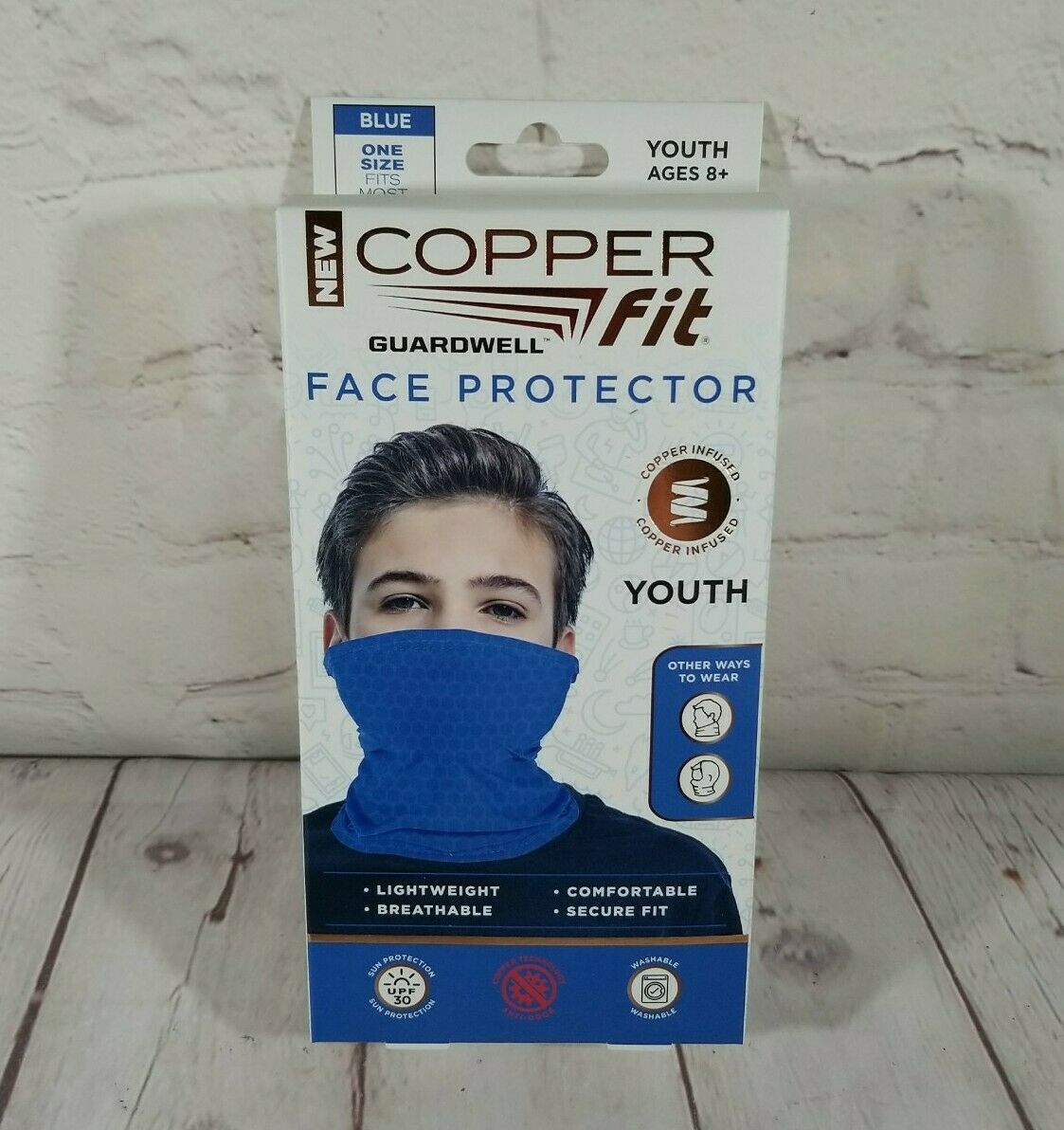 Copper Fit Guardwell Face Protector Youth Mask -Blue, Lightweight Breathable NEW