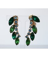 Stunning vintage blue &amp; green rhinestone dangle clip on earrings - $19.99