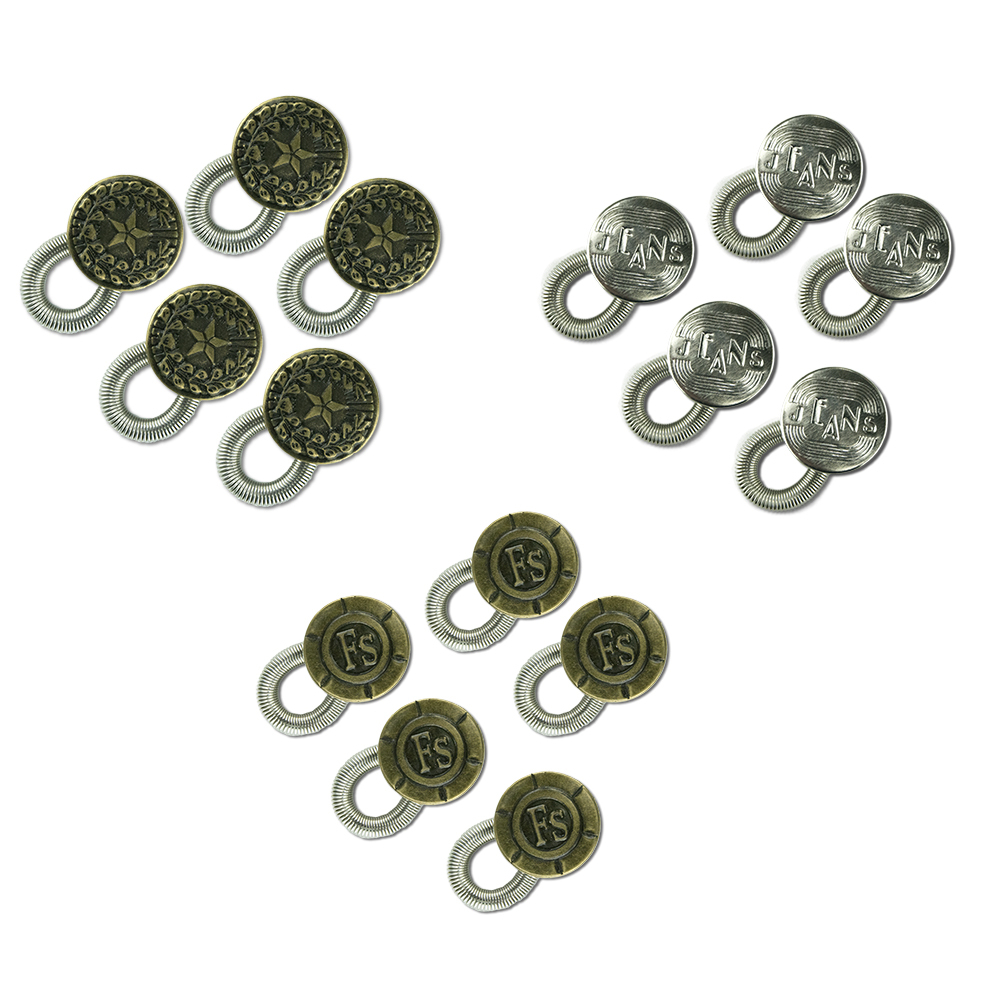15-pack Waistband Extender - Spring Button with 3 Engraved Designs