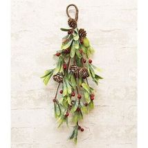 Glittered Mistletoe Teardrop Wall Hanger Red Berries Buds Christmas 20&quot; ... - $40.17