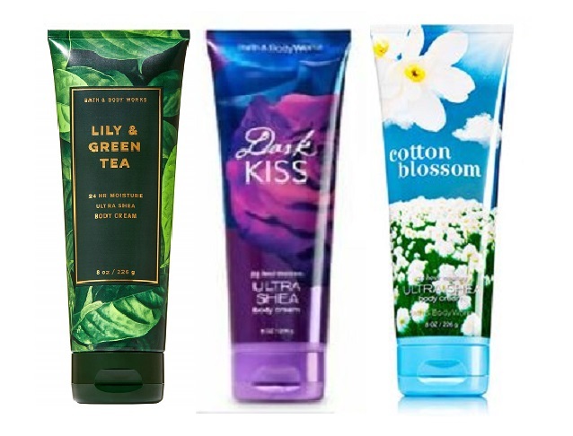Bath & Body Works Body Cream Set Lily & Green Tea, Dark Kiss, Cotton Blossom