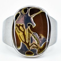 Silver Painted Abstract Design Color Changing Contrasting Mood Ring