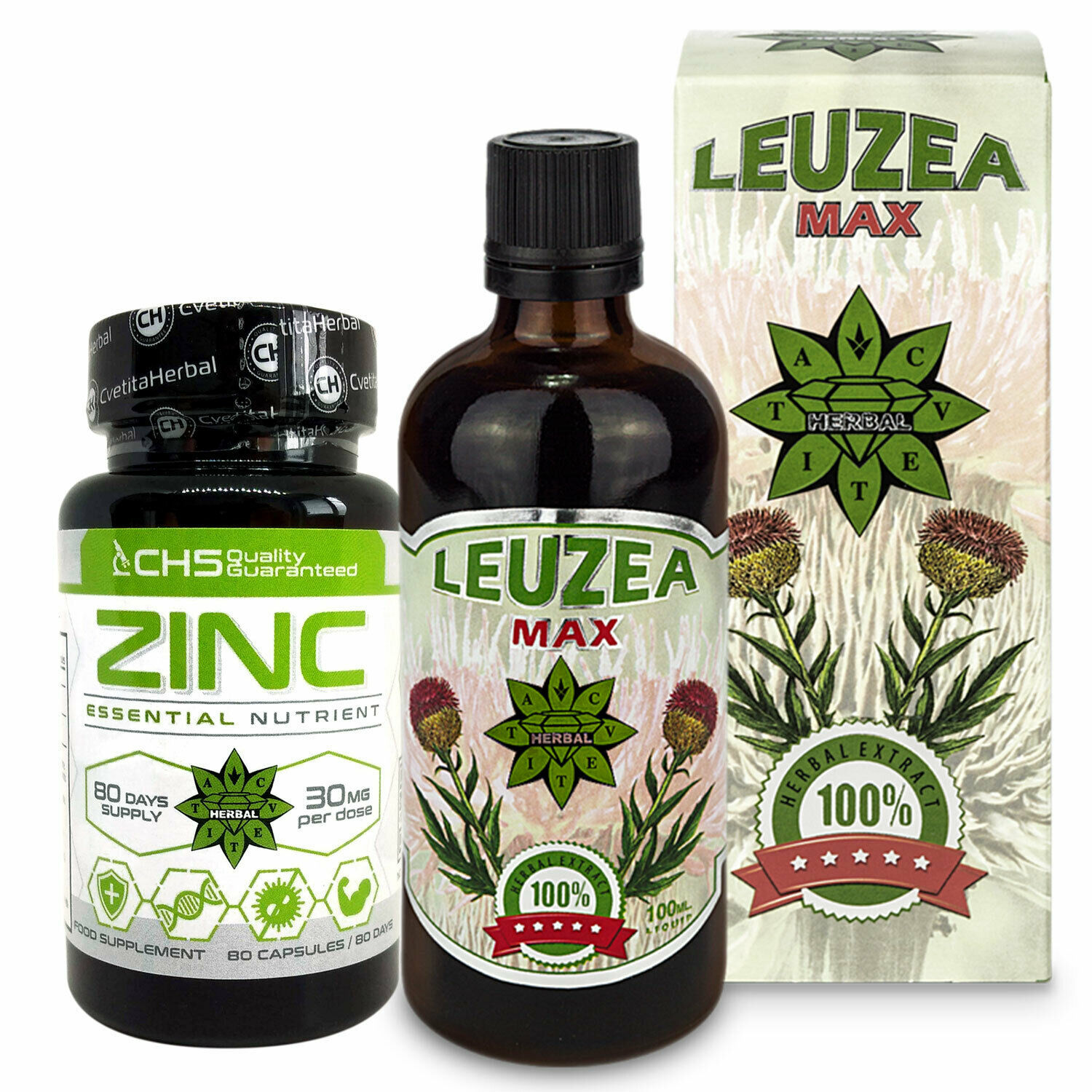 Zinc Citrate + Leuzea Liquid Extract Adaptogen Muscle Gain Immune Strength Power Other