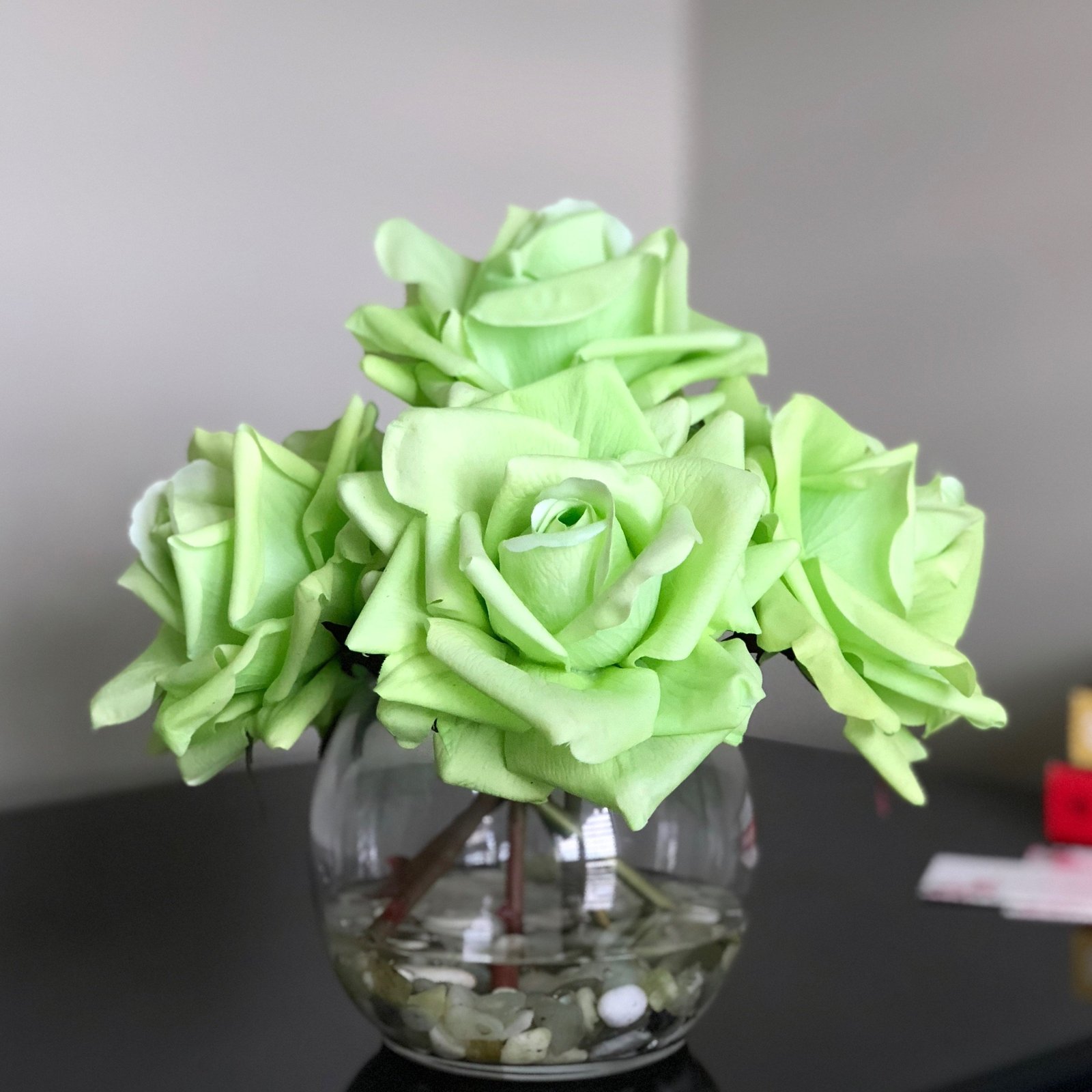Lime Green Diamond Rose Stem Real Touch Faux Flowers 34" Floral Decor