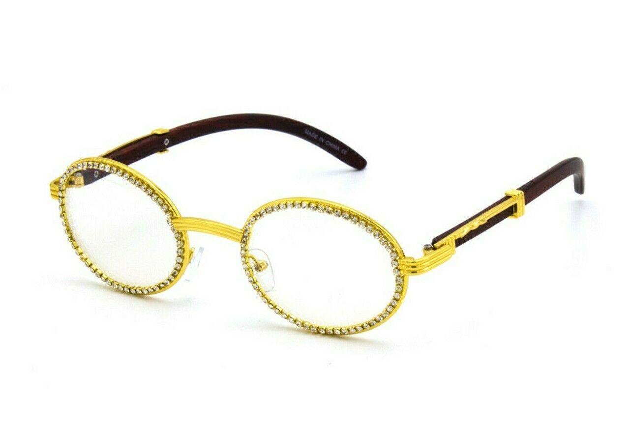 Hip Hop Quavo Migos Diamond Bling Clear Metal Gold Frame Shades Glasses