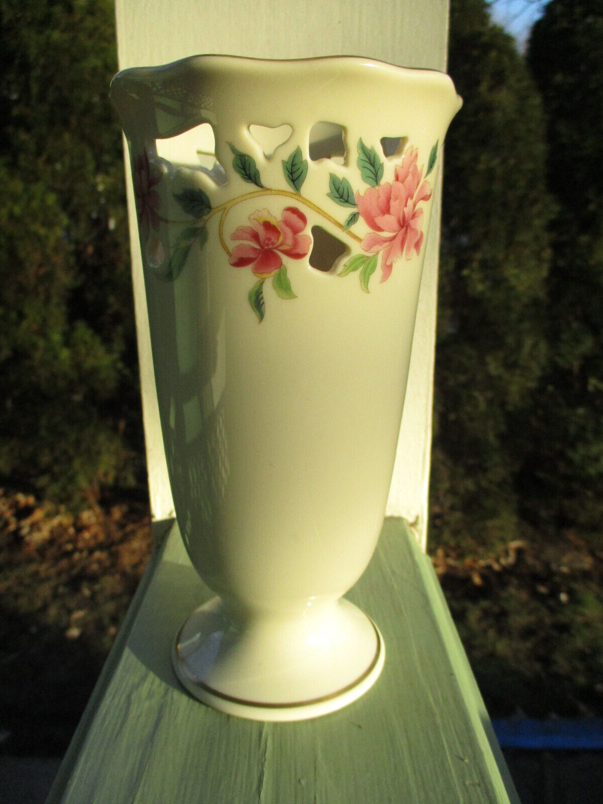Lenox Vase Porcelain Barrington Collection Pink Floral Design Pierced 7" Vintage - $18.99
