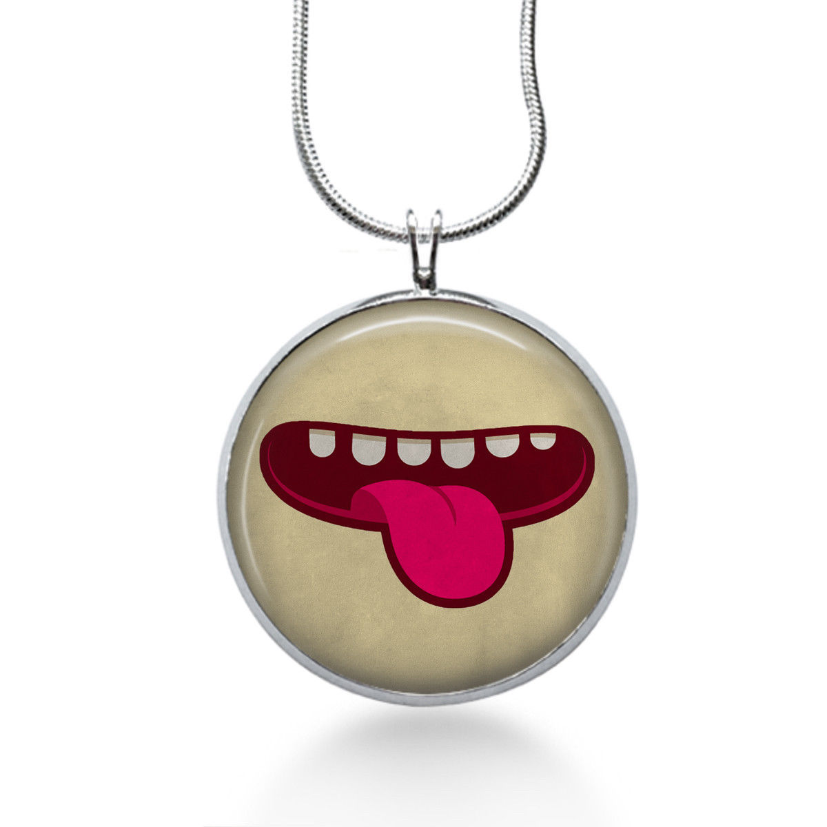 Big Mouth With Tongue Necklace - Face Pendant - Face Jewelry - Mouth 