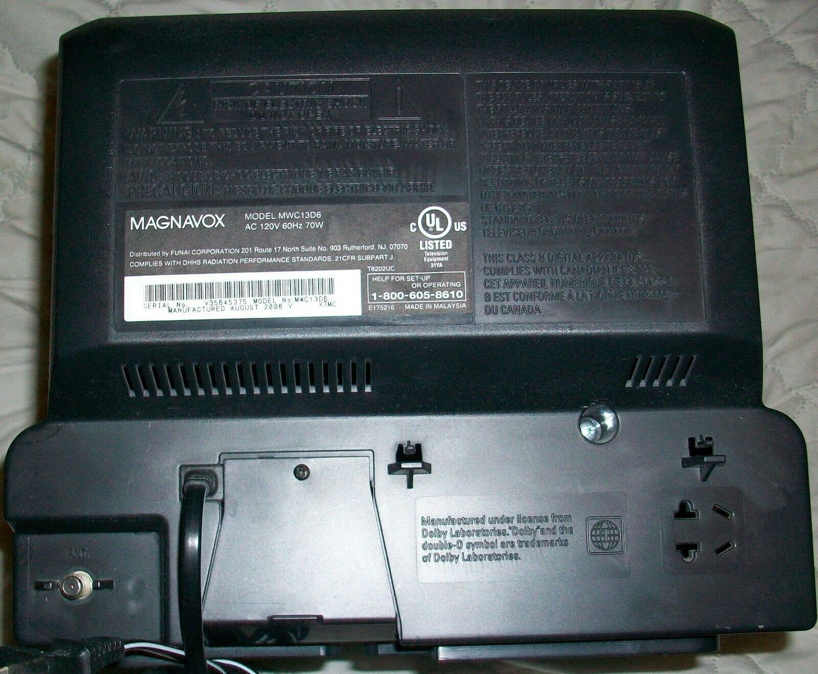 Magnavox MWC13D6 13" CRT TV DVD Combo Front A/V Input With Remote Retro