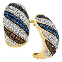 10k Yellow Gold Black Blue Brown Color Enhanced Diamond Half Hoop Earrings - $598.00