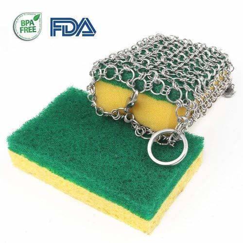 Makerfun Cast Iron Cleaner with 2 pcs Sponges, 1 pcs Stainless Steel