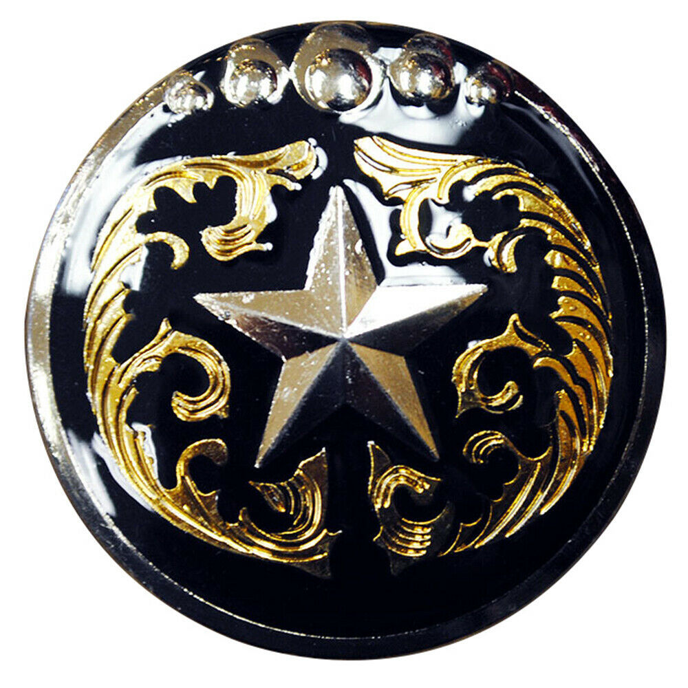 Set Of 32 Western Screw Back Concho Texas Star Black Gold Saddle Bling ...