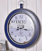 Nautical Wall Clock 34" High Metal Blue Border Yacht Club Sentiment Rustic  image 2