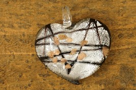 Studio Art Artisan Dichroic Glass Silver Gold Glass Puff Heart Necklace ... - $12.61