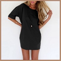 Loose Tunics Nine Solid Colors Short Sleeved Long Pullover Tank Top Shirt Dress