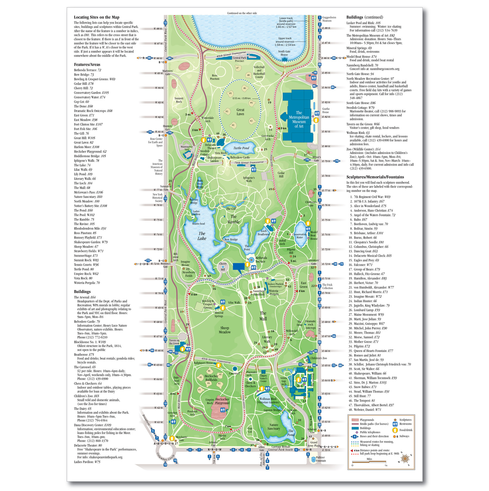 Map & Guide to Central Park, New York City, folding, pocket-sized ...