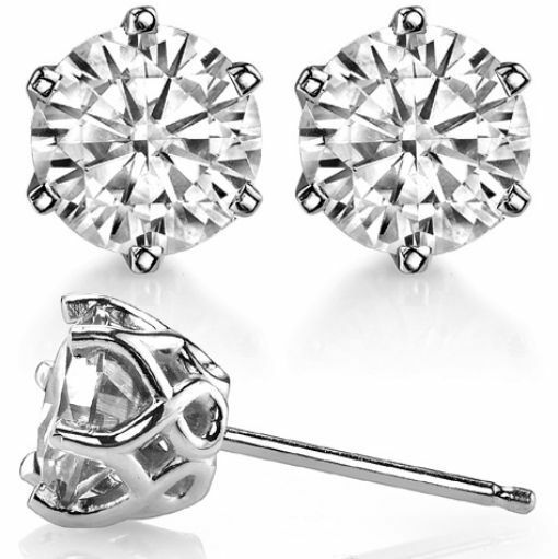 6-Prong Interwoven Forever One DEF Crown Stud Earrings 14K Gold C&C Certified