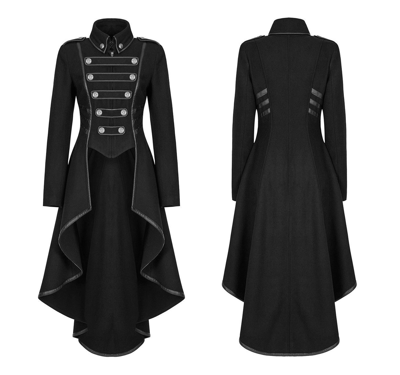Womens Gothic Military Coat Black Punk Ladies Steampunk Army Uniform ...