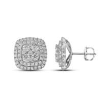 14k White Gold Round Diamond Double Square Frame Cluster Earrings 1-1/2 Cttw - $1,899.00