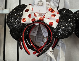 Disney Parks Black Sequin Ears White Red Dots Bow Minnie Mouse Headband