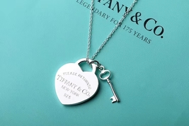 Tiffany &amp; Co Silver Heart &amp; Key 16&quot; Necklace 925 Return To N.Y &quot;NEW&quot; Bes... - $112.99