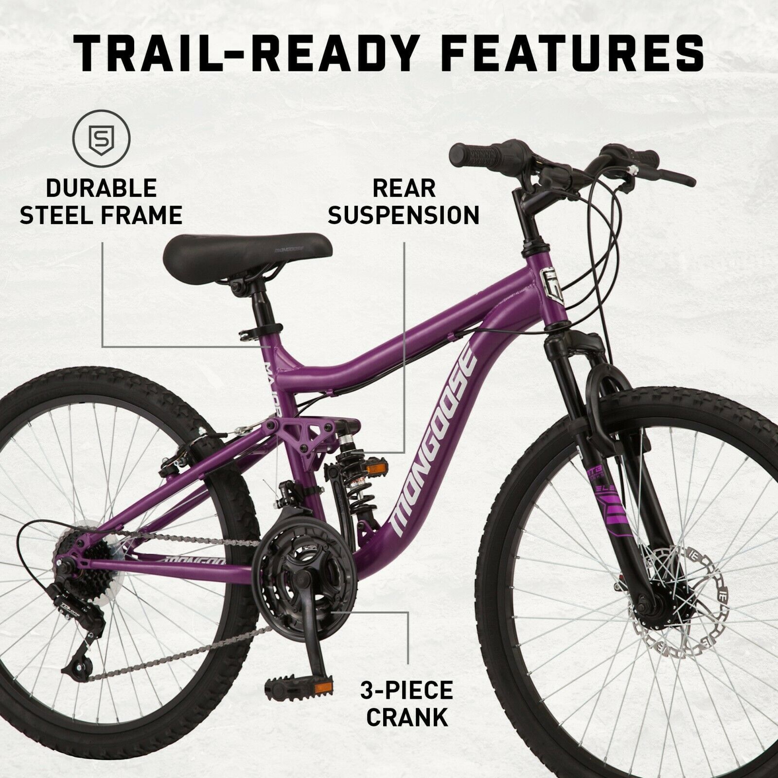 mongoose women's 26 excursion mountain bike black purple