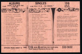 13Q WKTQ Pittsburgh VINTAGE November 2 1973 Music Survey Elton John #1 image 1
