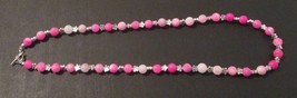 Beaded necklace, pink and silver, silver toggle clasp, 26.5 inches long - $23.00