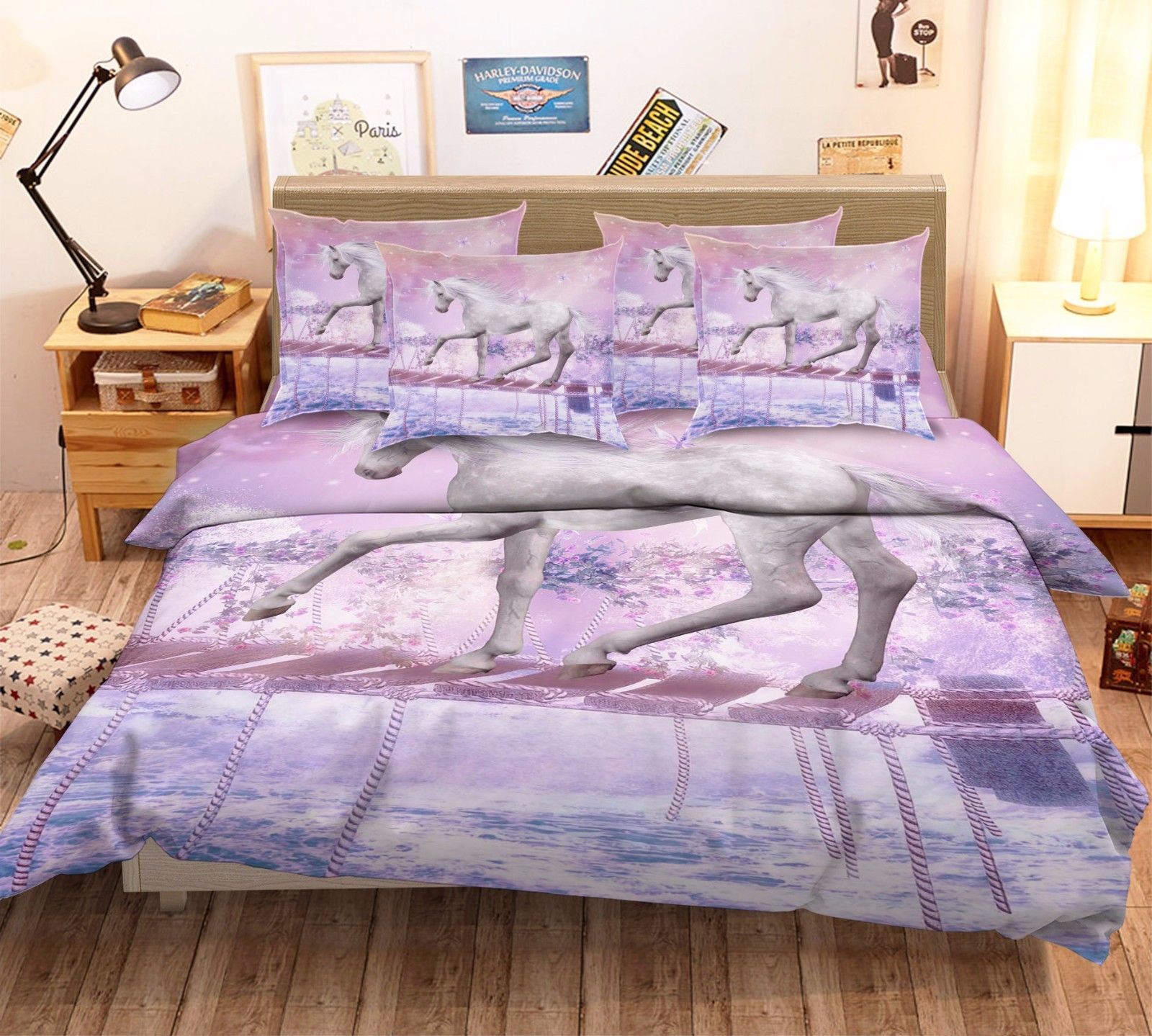 3D Pretty Horse Bed Pillowcases Quilt Duvet Cover Set Single Queen King ...