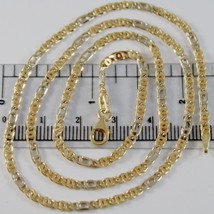 18K YELLOW WHITE GOLD CHAIN 3 MM FLAT CLASSIC EYE LINK 19.7 INCH. MADE IN ITALY image 1