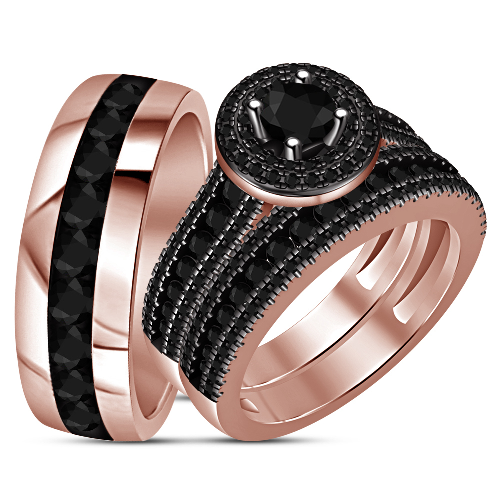 his and hers black diamond wedding ring sets