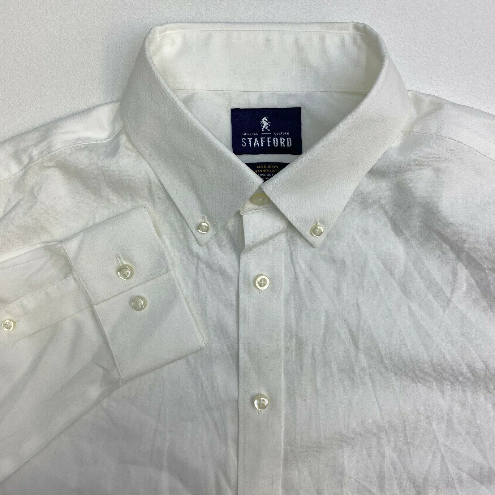 Stafford Dress Shirt Mens 16.5 34-35 White Non Iron Long Sleeve Casual ...