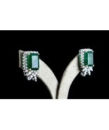 Natural Zambian Emerald Pair White Diamond Cut 18k Gold Stud Important E... - $15,105.00