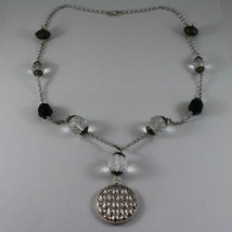.925 SILVER RHODIUM NECKLACE WITH BLACK ONYX, TRANSPARENT CRYSTALS AND PENDANT image 2