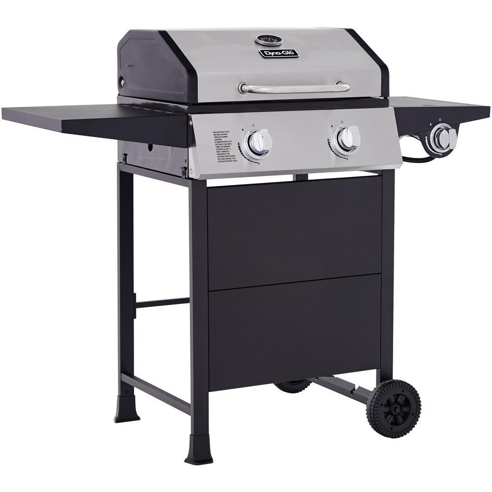 Dyna-Glo Propane Gas Grill 2-Burner Grease Pan Warming Rack Stainless ...