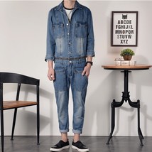 Fashion Overall Men's Denim Jacket Jeans Set - $57.10