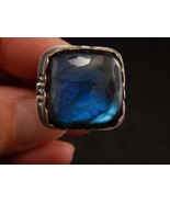 Silver ring, blue labradorite, sterling silver, semi precious stone, patina - $115.00