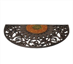 Circular Rubber & Coir Doormat with Ornate Cut-Out Detailing 30" x 18" Brown image 1